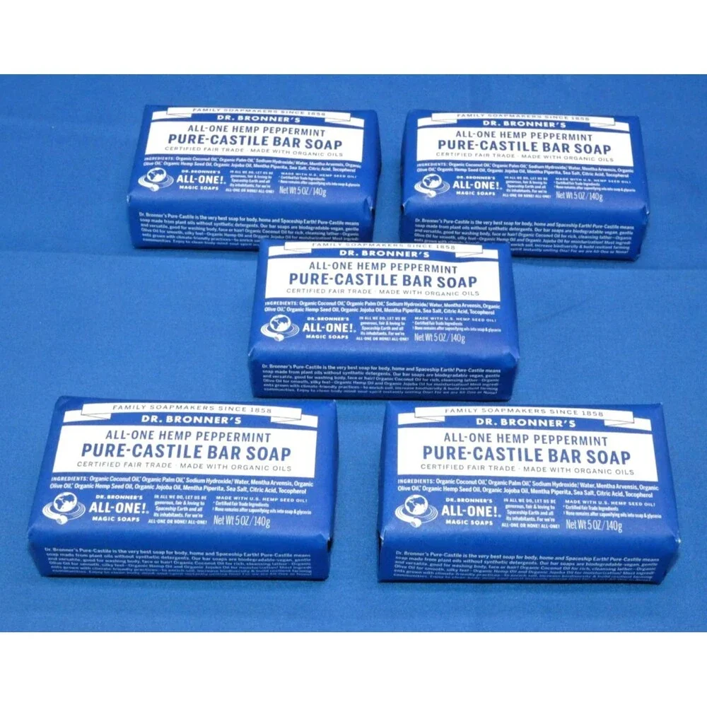 Dr Bronner's All One Hemp Peppermint Pure Castile Soap Organic 5 oz - 5 BARS Lot